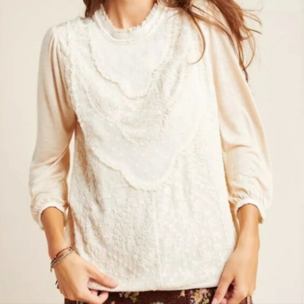 Anthropologie TINY Finja Cream Embroidered Lace Top Boho Cottagecore